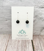 Black Onyx Crystal Earrings | Silver Gemstone Dangle Drop
