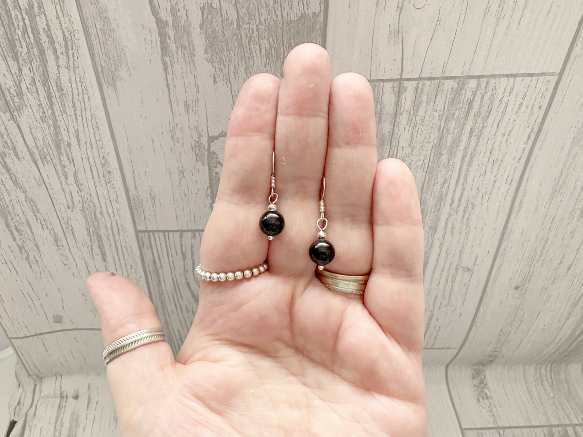 Black Onyx Crystal Earrings | Silver Gemstone Dangle Drop