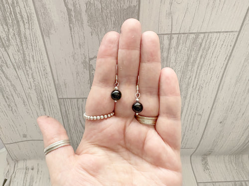 Black Onyx Crystal Earrings | Silver Gemstone Dangle Drop