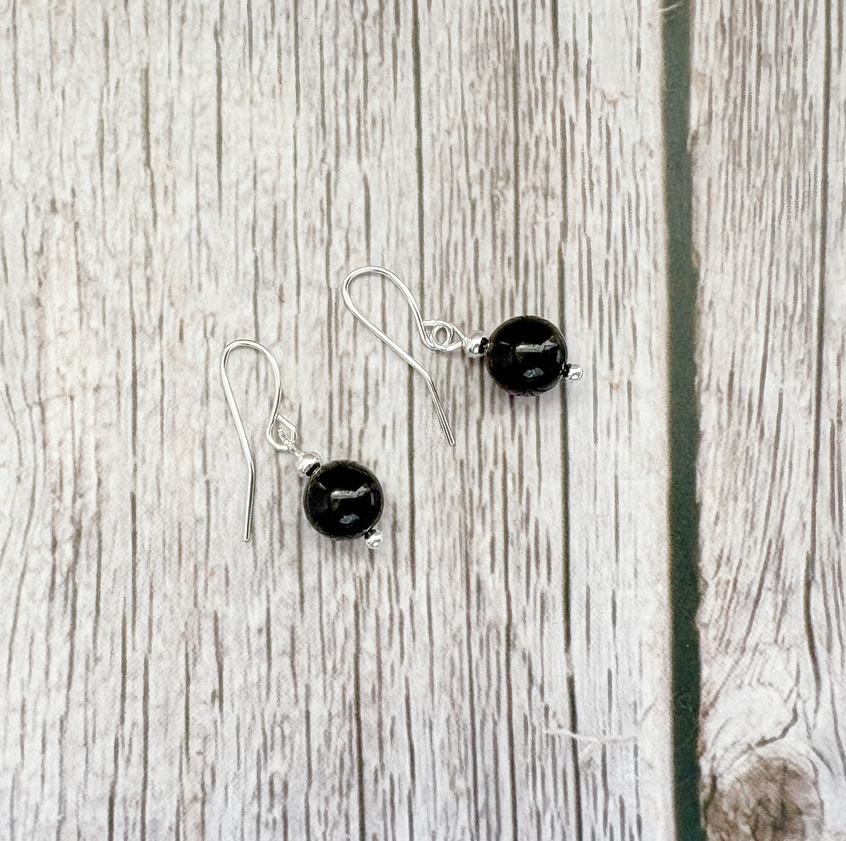 Black Tourmaline Crystal Earrings | Silver Gemstone Dangle Drop