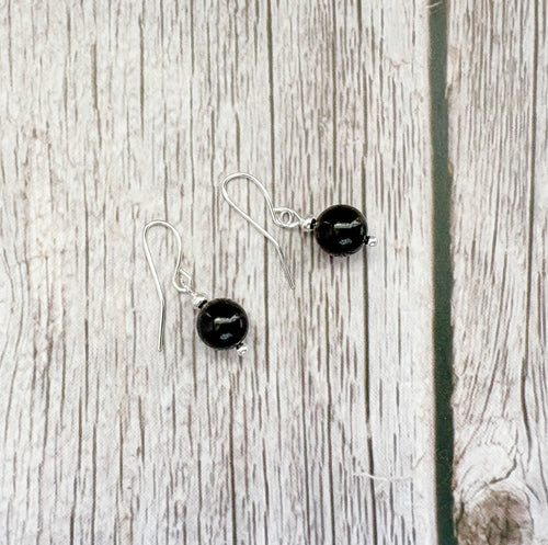 Black Tourmaline Crystal Earrings | Silver Gemstone Dangle Drop