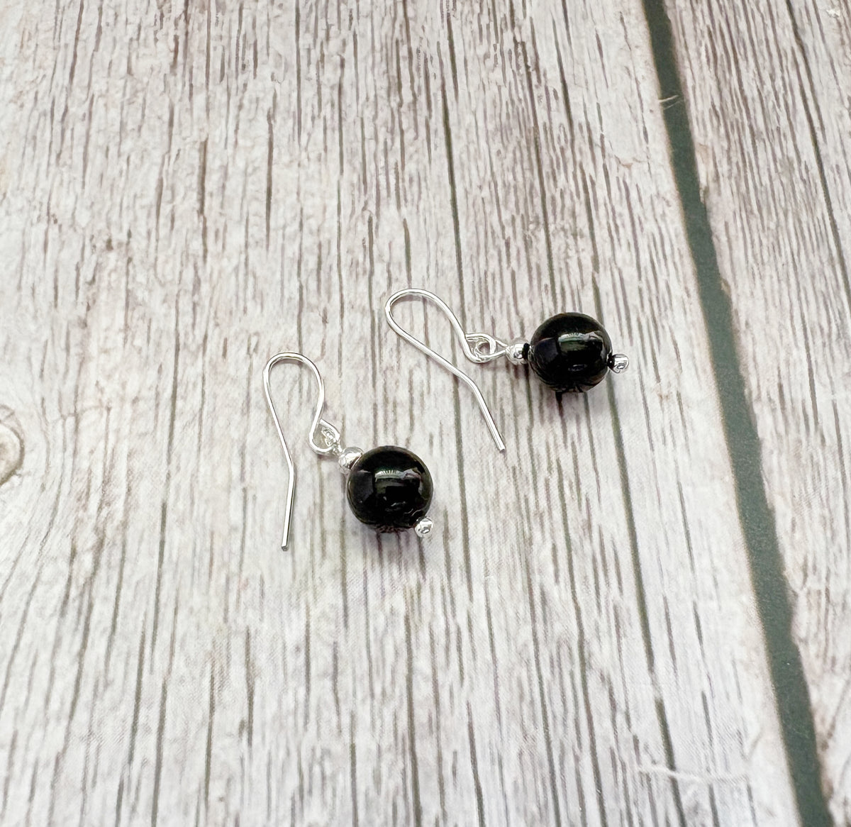 Black Tourmaline Crystal Earrings | Silver Gemstone Dangle Drop