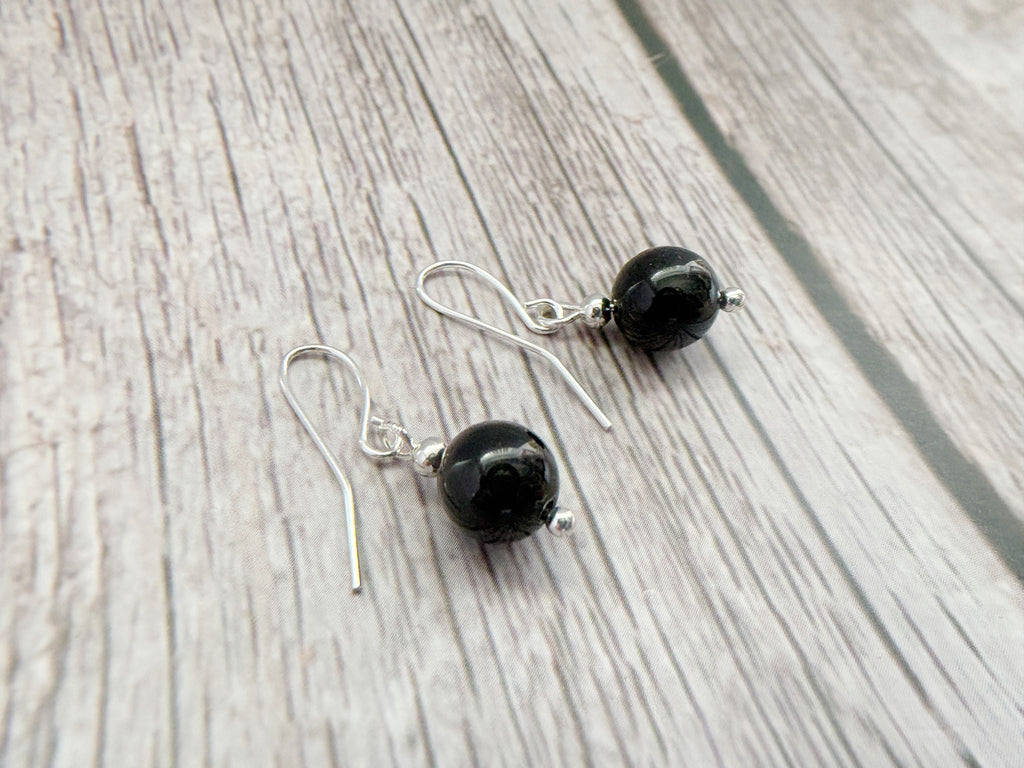 Black Onyx Crystal Earrings | Silver Gemstone Dangle Drop