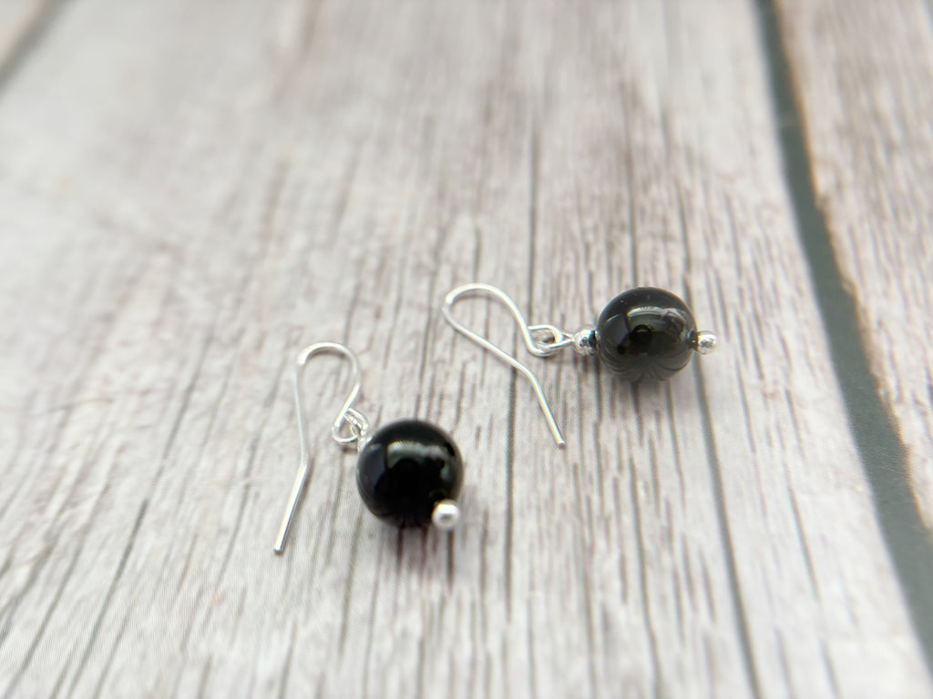 Black Tourmaline Crystal Earrings | Silver Gemstone Dangle Drop
