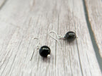 Black Tourmaline Crystal Earrings | Silver Gemstone Dangle Drop