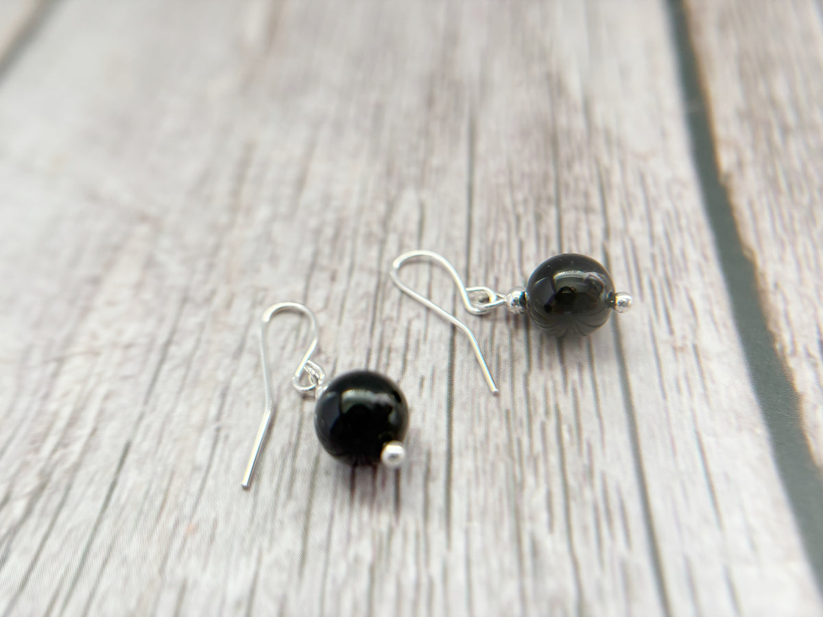 Black Tourmaline Crystal Earrings | Silver Gemstone Dangle Drop