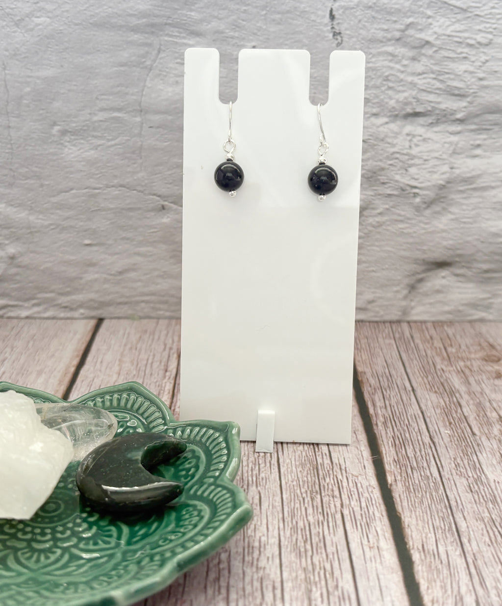 Black Tourmaline Crystal Earrings | Silver Gemstone Dangle Drop