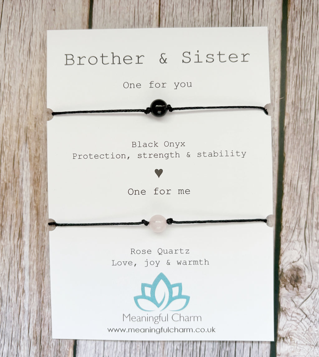 Brother and Sister Matching Crystal Cord Bracelet Set | Sibling Gift