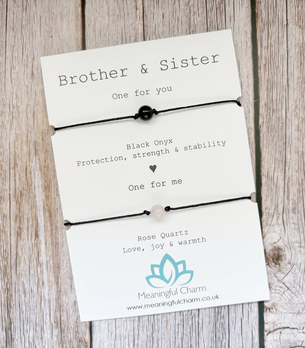 Brother and Sister Matching Crystal Cord Bracelet Set | Sibling Gift