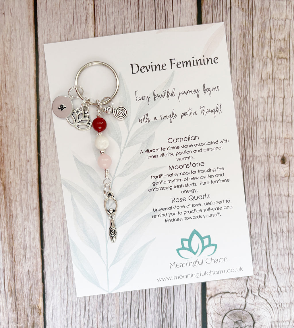 Personalised Devine Feminine Charm Keyring for Expecting Mothers and new mum gifts