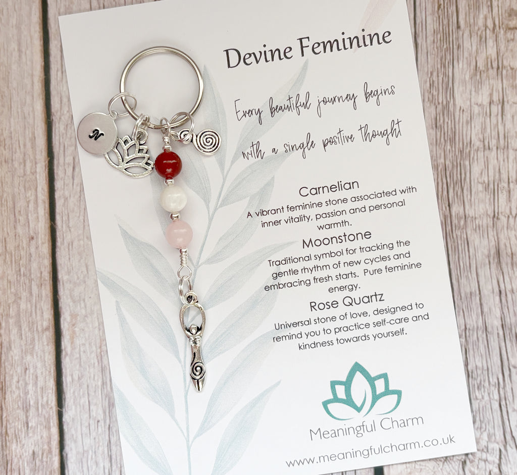 Personalised Devine Feminine Charm Keyring for Expecting Mothers and new mum gifts