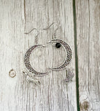Crystal Raven Moon Earrings | Gothic Crescent Moon & Wolf Jewellery