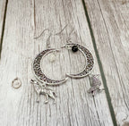 Crystal Raven Moon Earrings | Gothic Crescent Moon & Wolf Jewellery