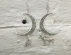 Crystal Raven Moon Earrings | Gothic Crescent Moon & Wolf Jewellery