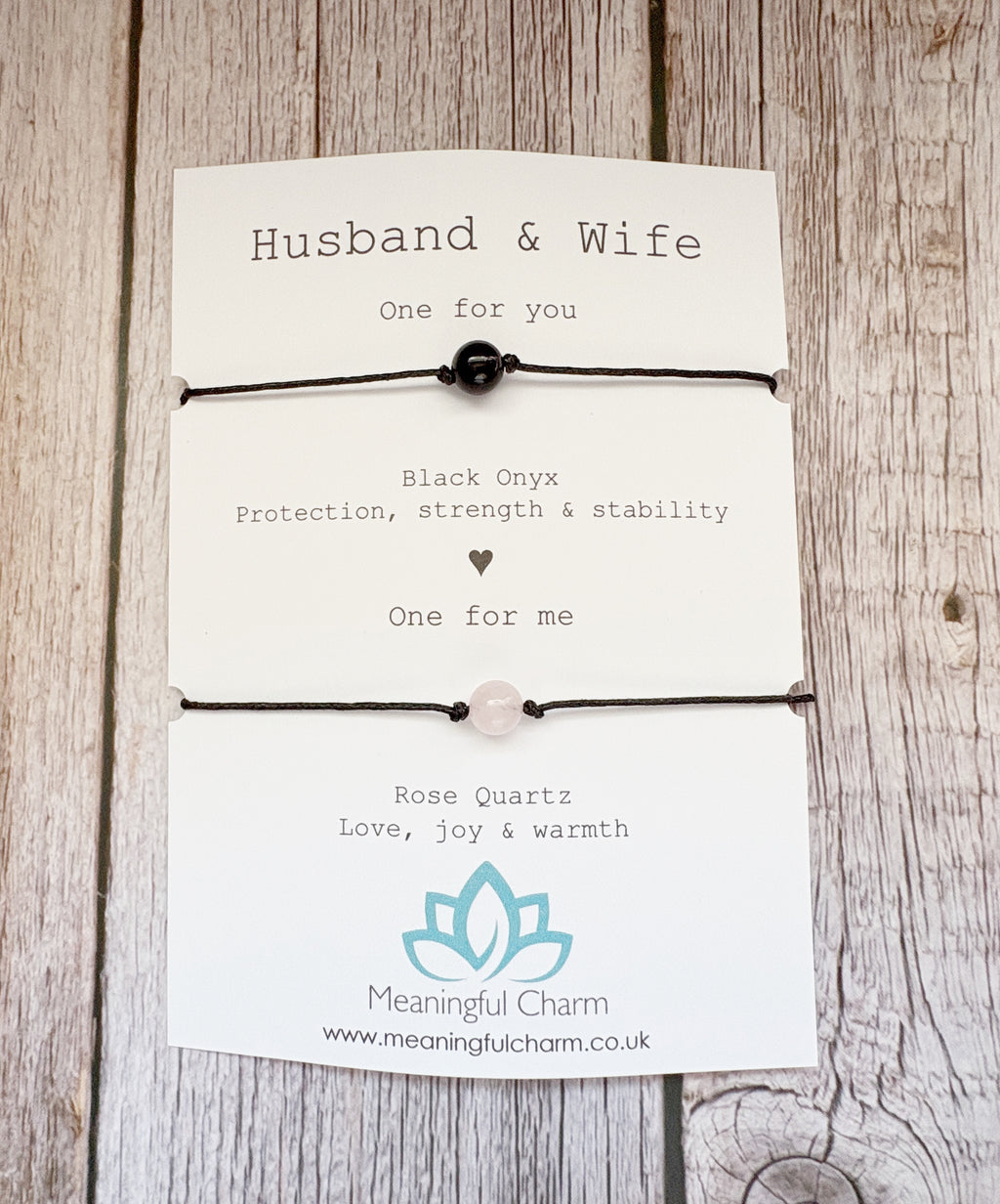 Husband and Wife Matching Crystal Cord Bracelet Set for Wedding Anniversary Gifts