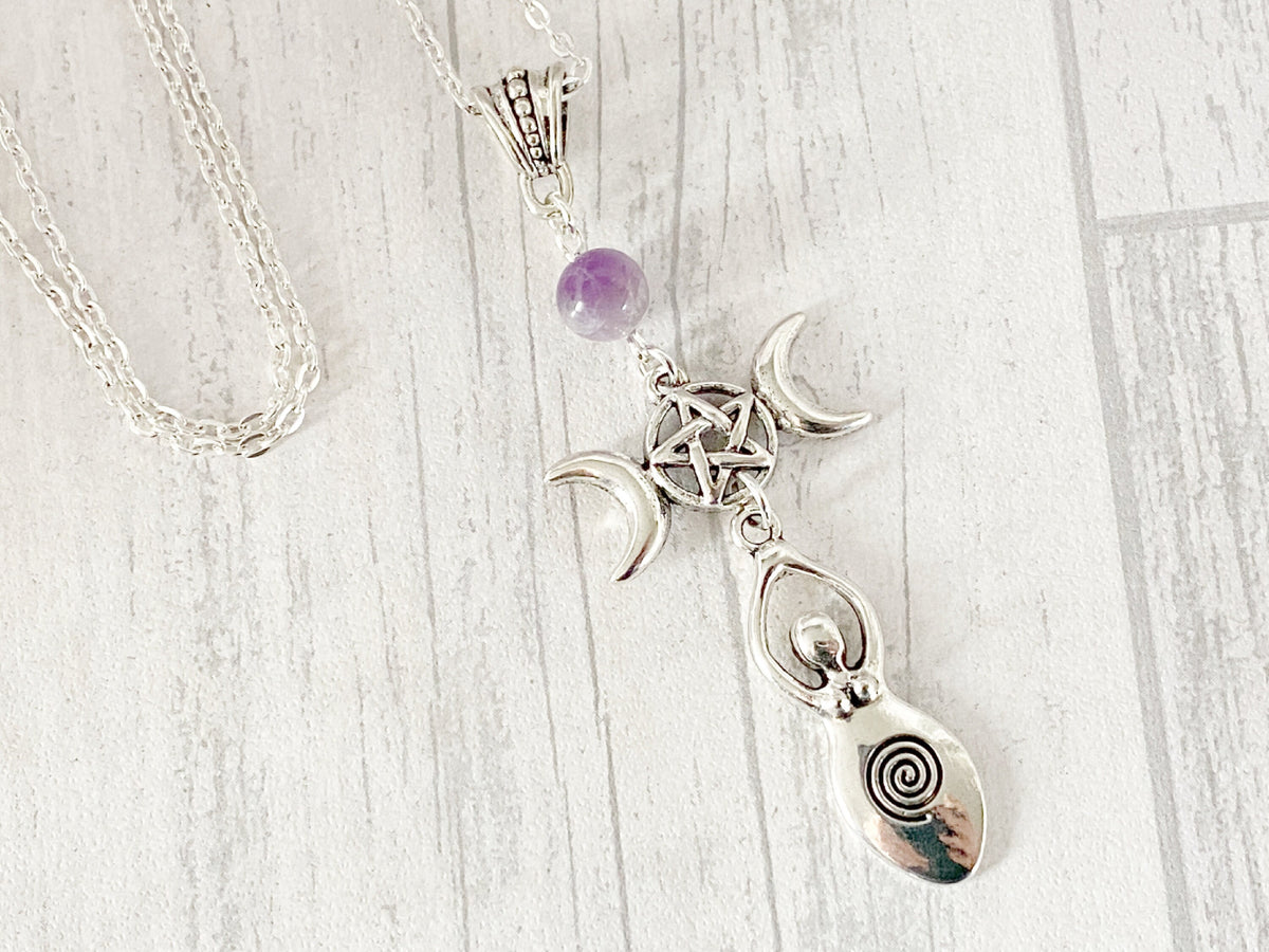 Goddess Rising Triple Goddess Necklace | Silver Crystal Pendant