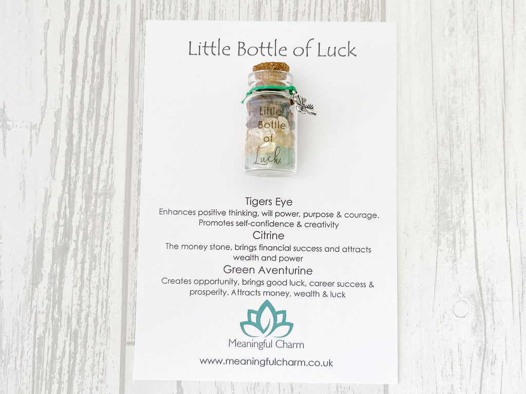 Little Bottle of Luck | Crystal Good Luck Gift | Tiger's Eye, Citrine & Green Aventurine