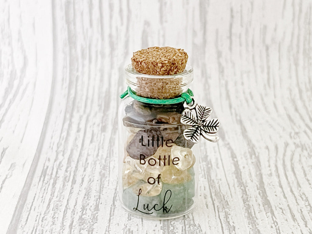 Little Bottle of Luck | Crystal Good Luck Gift | Tiger's Eye, Citrine & Green Aventurine