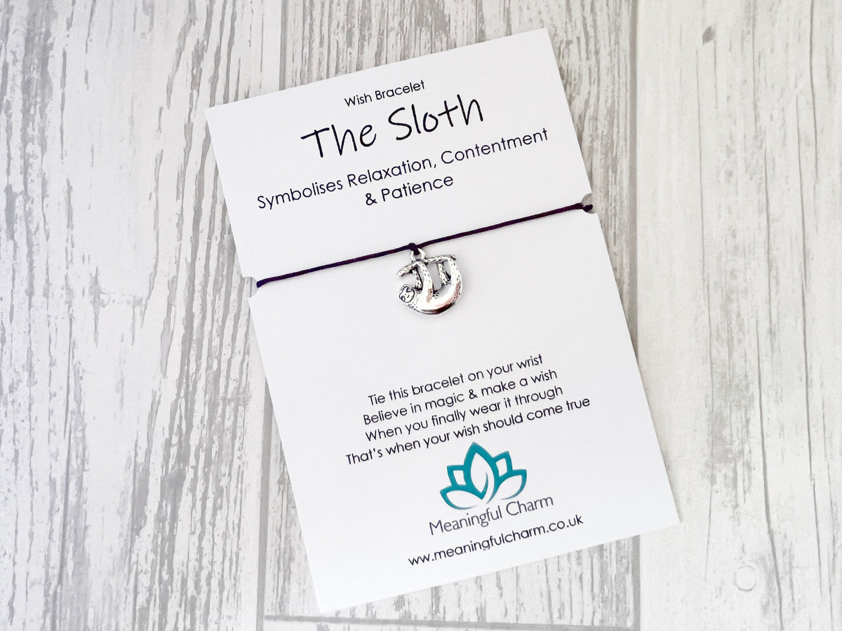 Sloth Wish Bracelet: Antique Silver Charm, Inspirational Gift