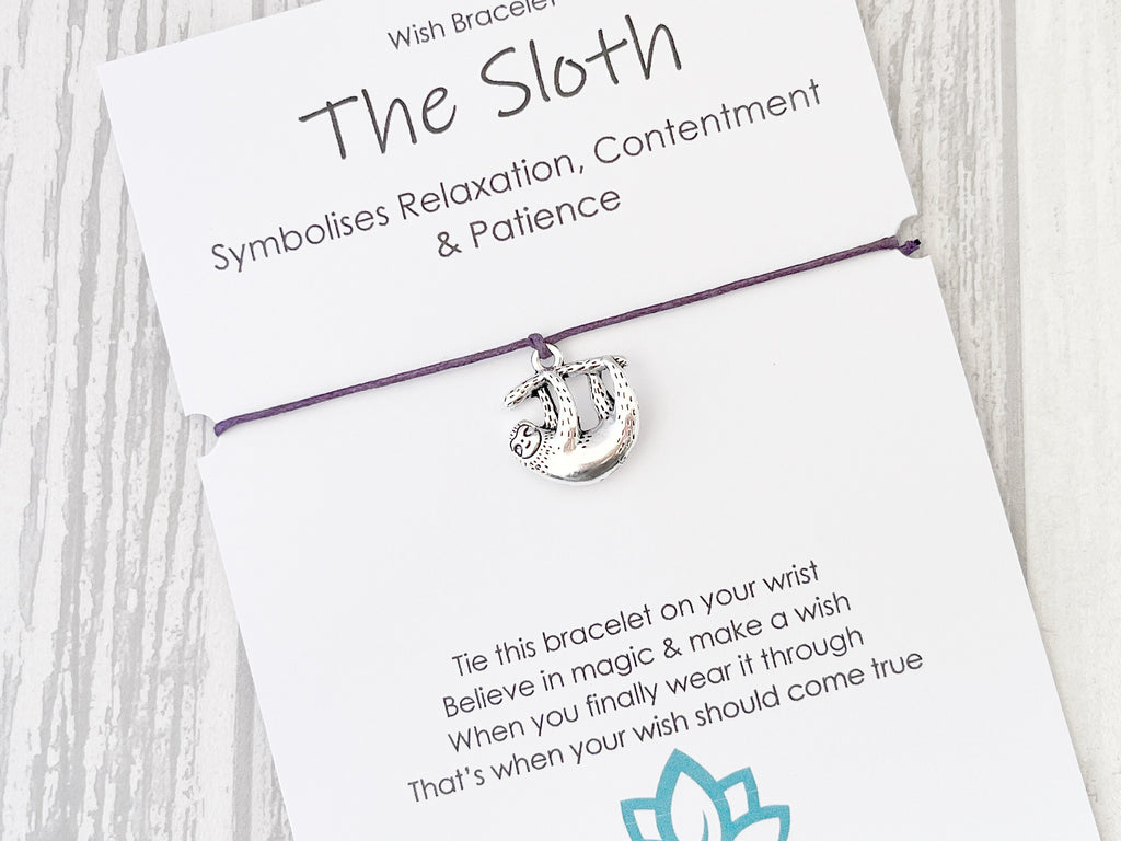 Sloth Wish Bracelet: Antique Silver Charm, Inspirational Gift