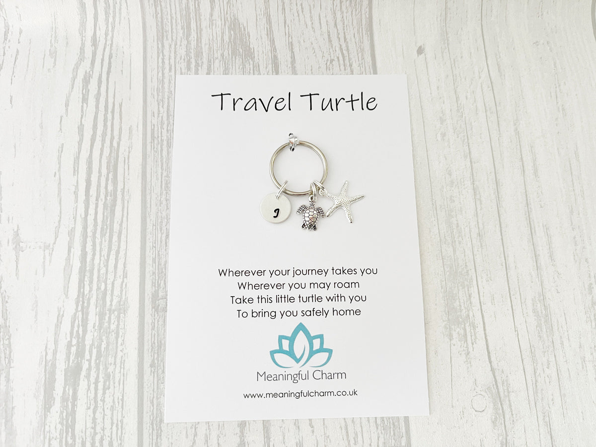 Travel Turtle Charm Keyring | Personalised Good Luck Travelling Gift