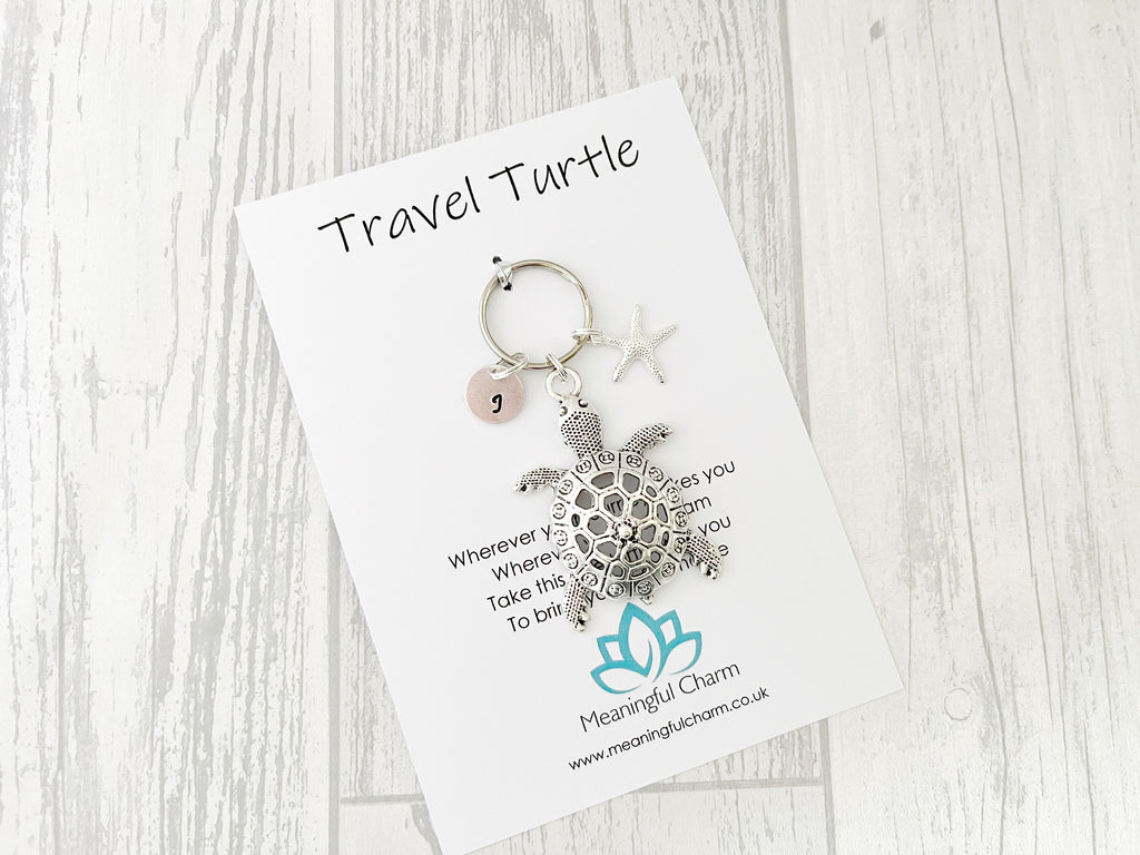 Travel Turtle Charm Keyring | Personalised Good Luck Travelling Gift