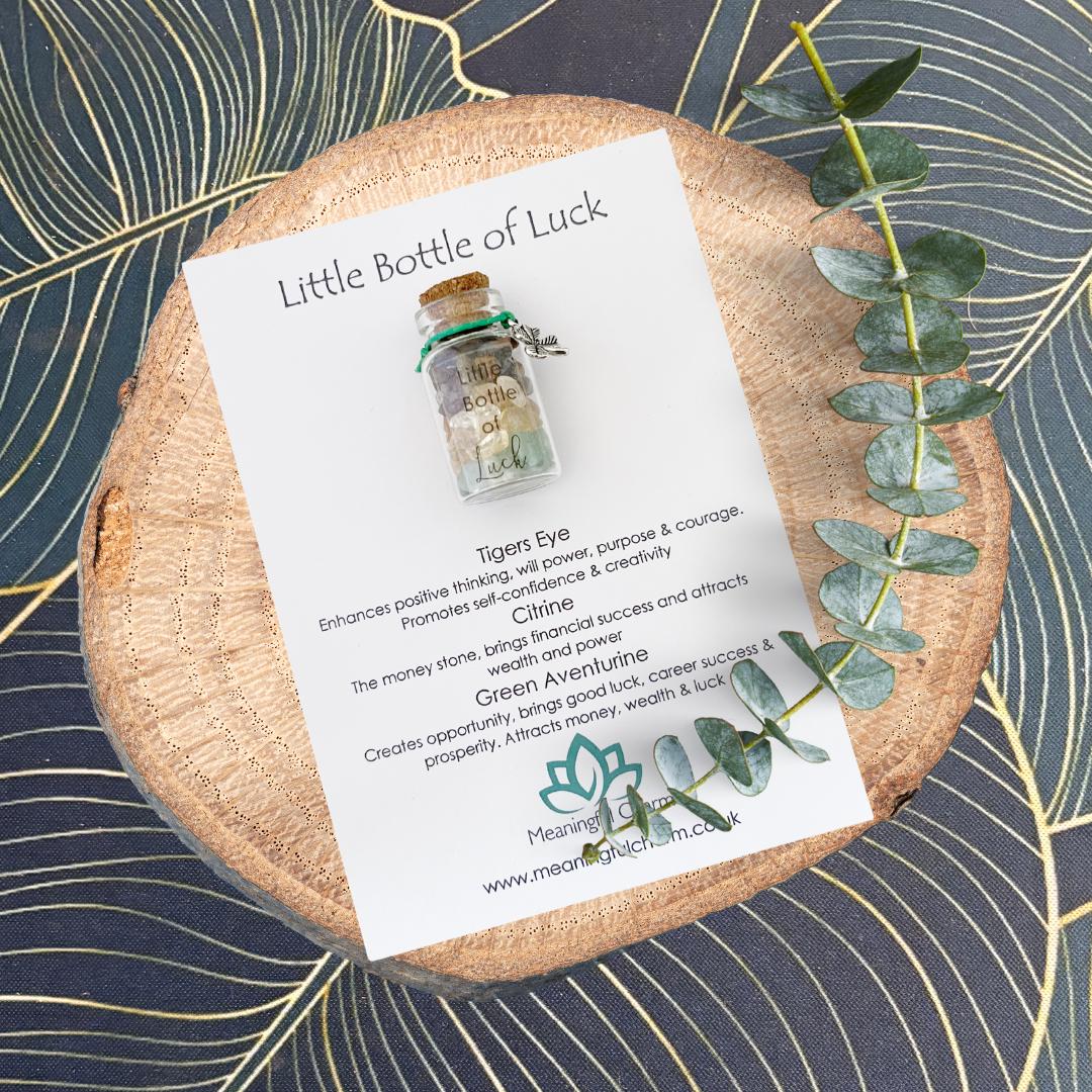 Little Bottle of Luck | Crystal Good Luck Gift | Tiger's Eye, Citrine & Green Aventurine