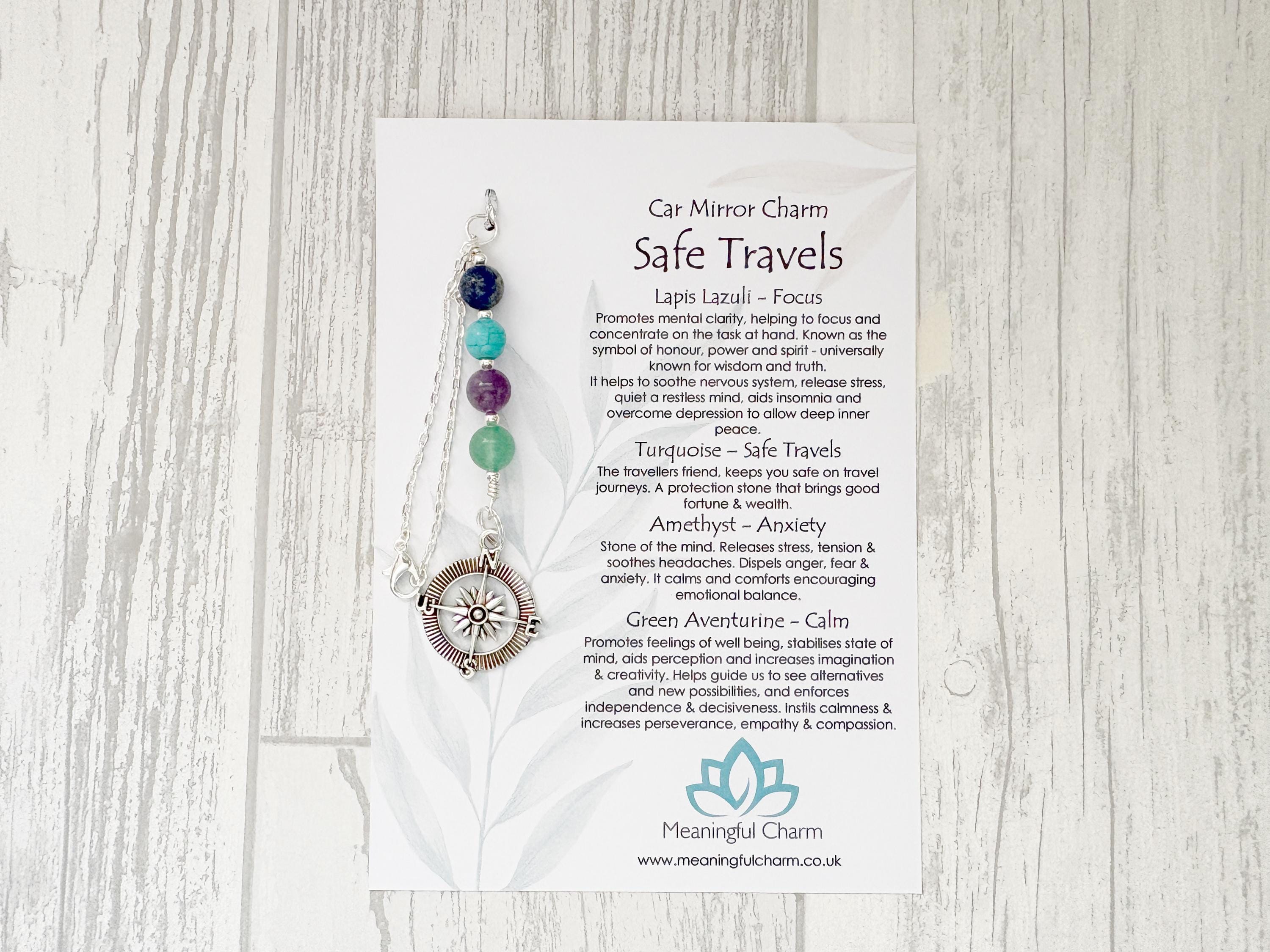 Safe Travels Rear View Car Mirror Charm Travelling Gift with Compass