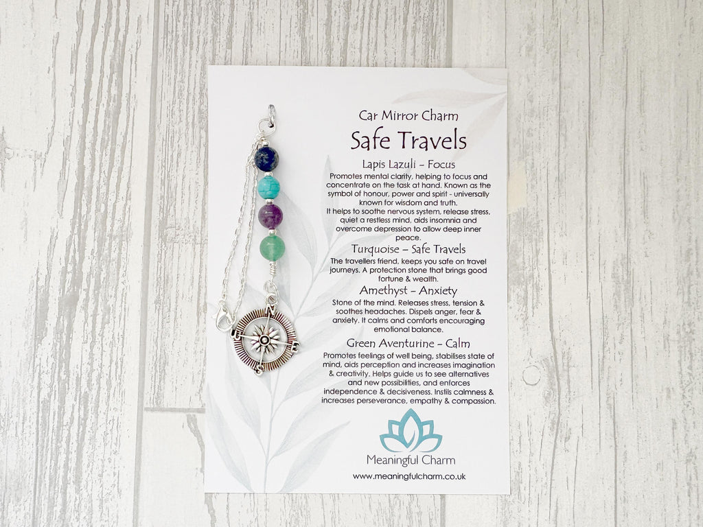 Safe Travels Rear View Mirror Charm | Crystal Car Charm Gift
