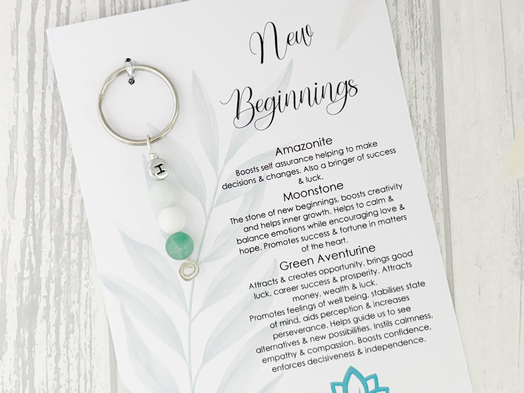 Personalised New Beginnings Crystal Keyring | Good Luck Charm Gift