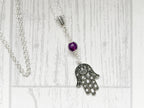 Sacred Spirit | Crystal Hamsa Hand Necklace | Protective Silver Gemstone Pendant