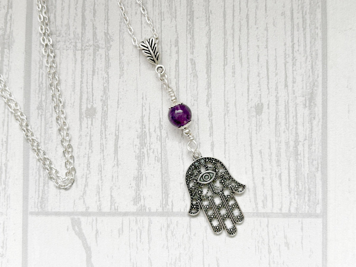 Sacred Spirit | Crystal Hamsa Hand Necklace | Protective Silver Gemstone Pendant