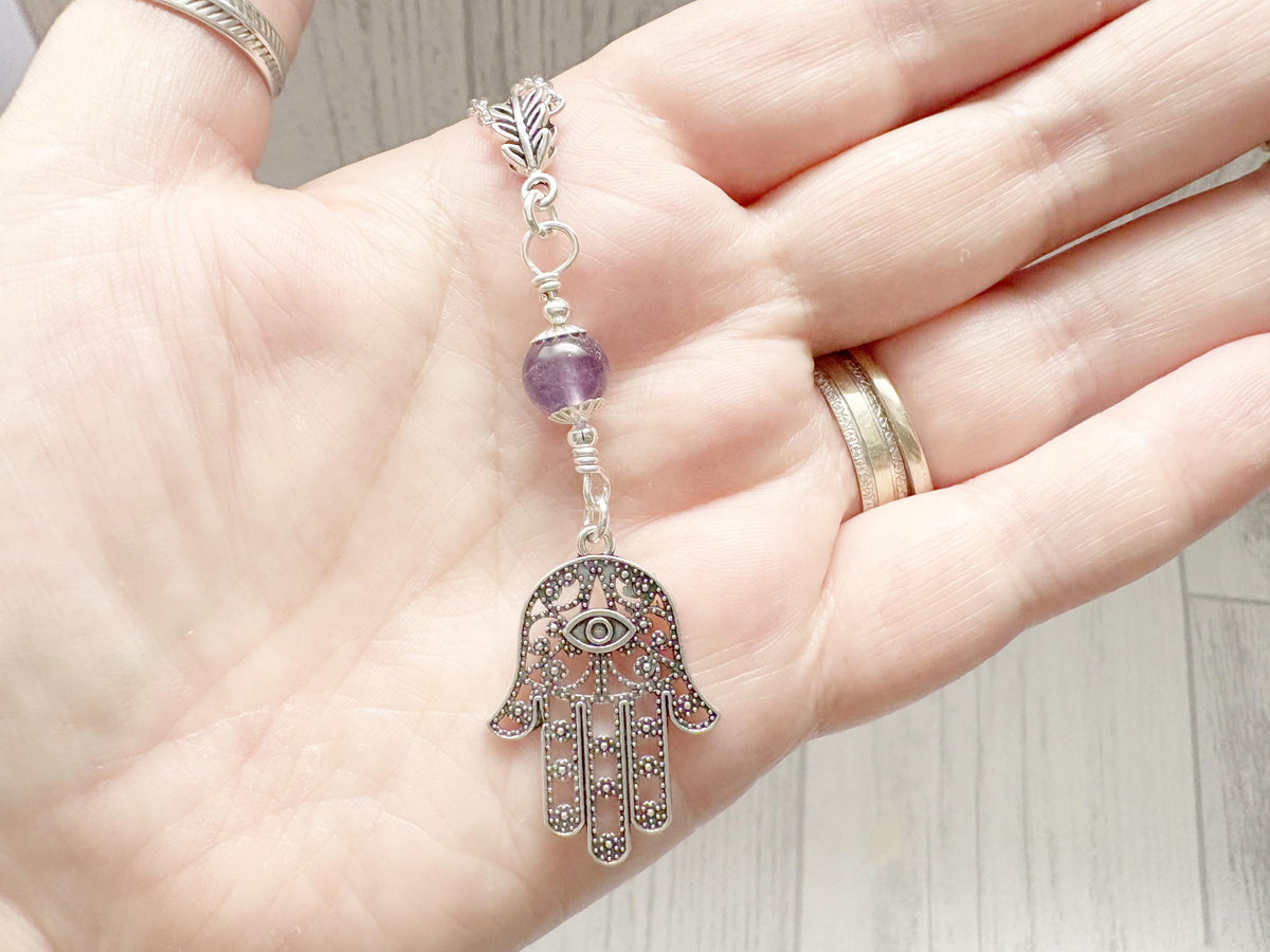 Sacred Spirit | Crystal Hamsa Hand Necklace | Protective Silver Gemstone Pendant