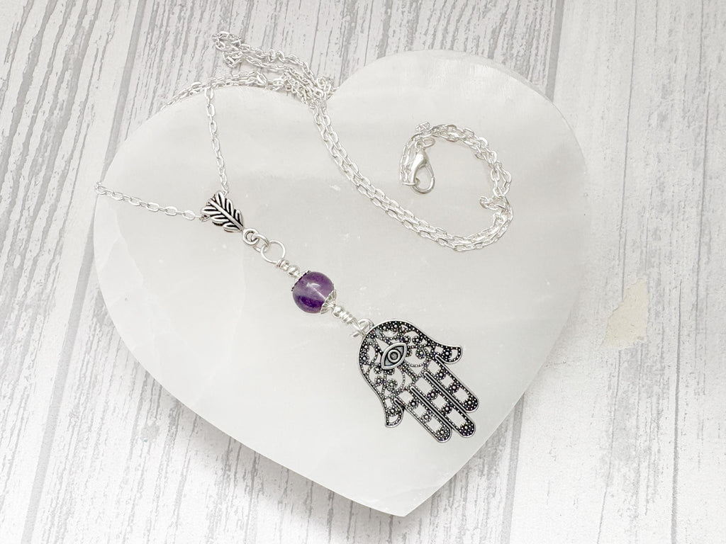Sacred Spirit | Crystal Hamsa Hand Necklace | Protective Silver Gemstone Pendant