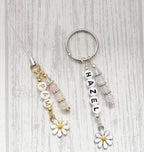 Daisy Phone Charm | Crystal Mobile Accessory | Personalised Name Keyring | Flower Gifts