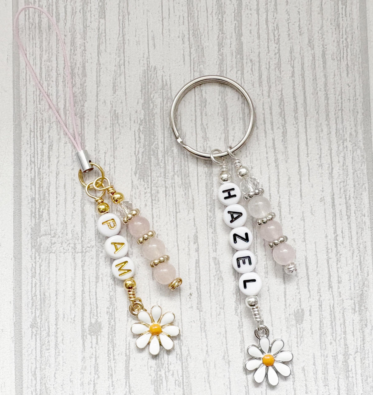 Daisy Phone Charm | Crystal Mobile Accessory | Personalised Name Keyring | Flower Gifts