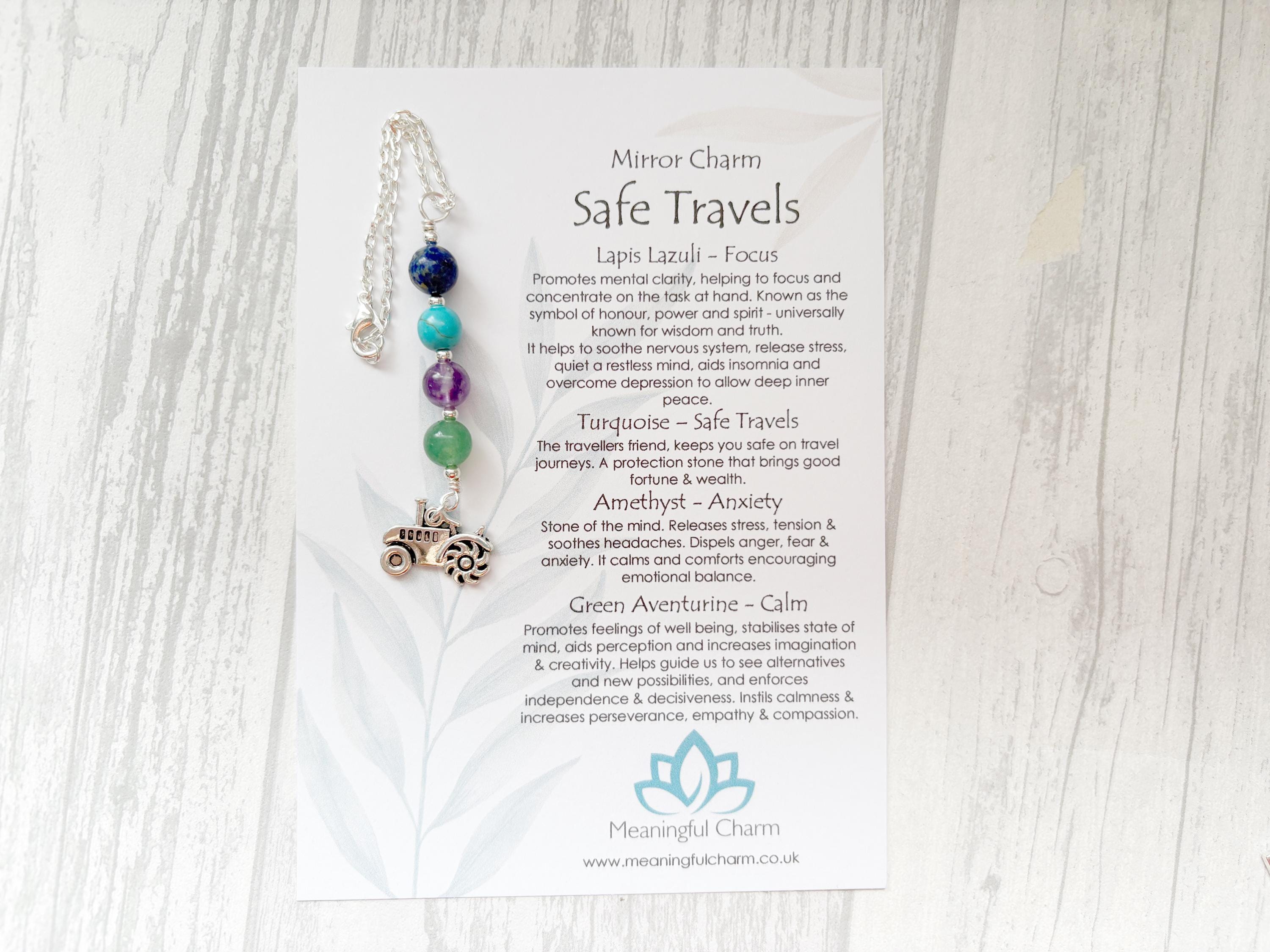 Safe Travels Tractor Mirror Charm | Crystal Rear View Charm Gift