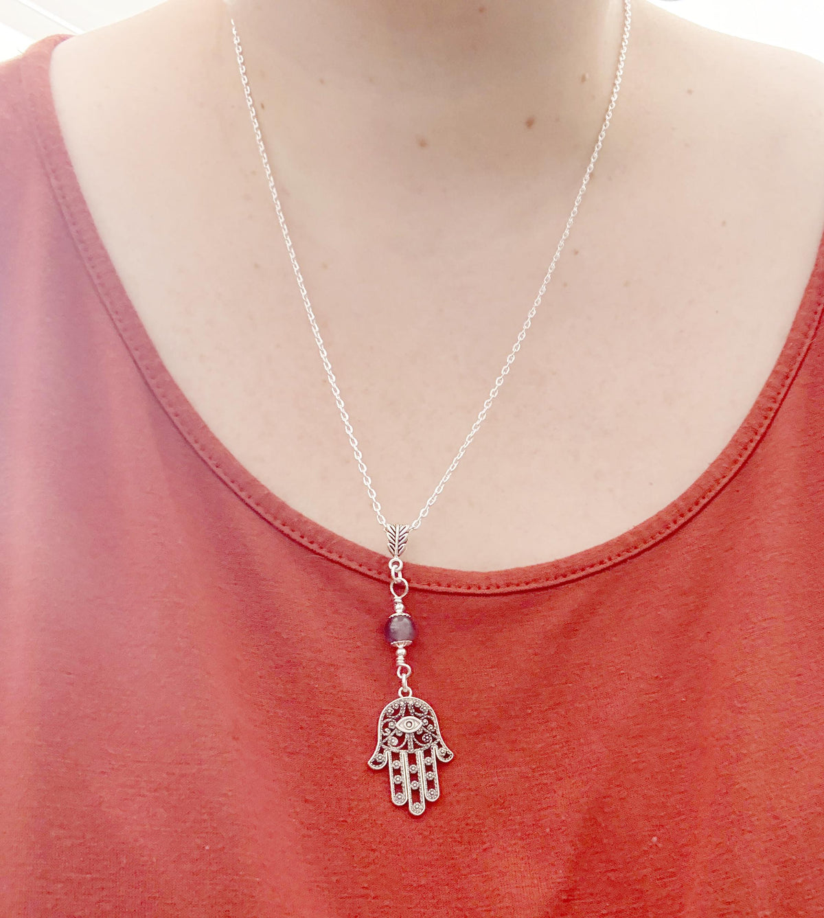 Sacred Spirit | Crystal Hamsa Hand Necklace | Protective Silver Gemstone Pendant