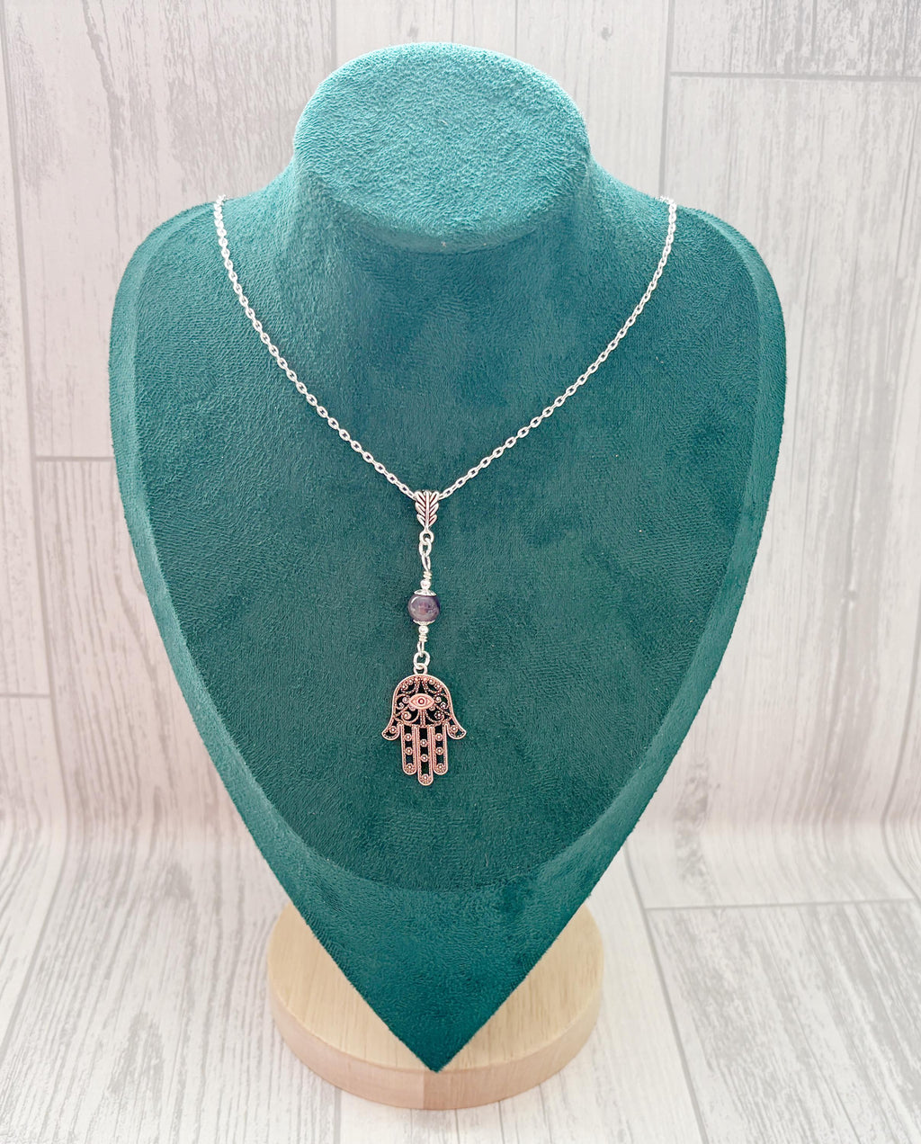 Sacred Spirit | Crystal Hamsa Hand Necklace | Protective Silver Gemstone Pendant