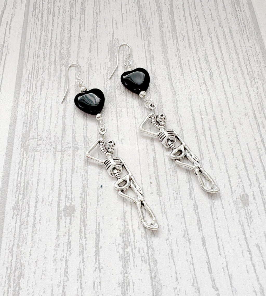 Crystal Skeleton Earrings | Black Onyx Gothic Jewellery
