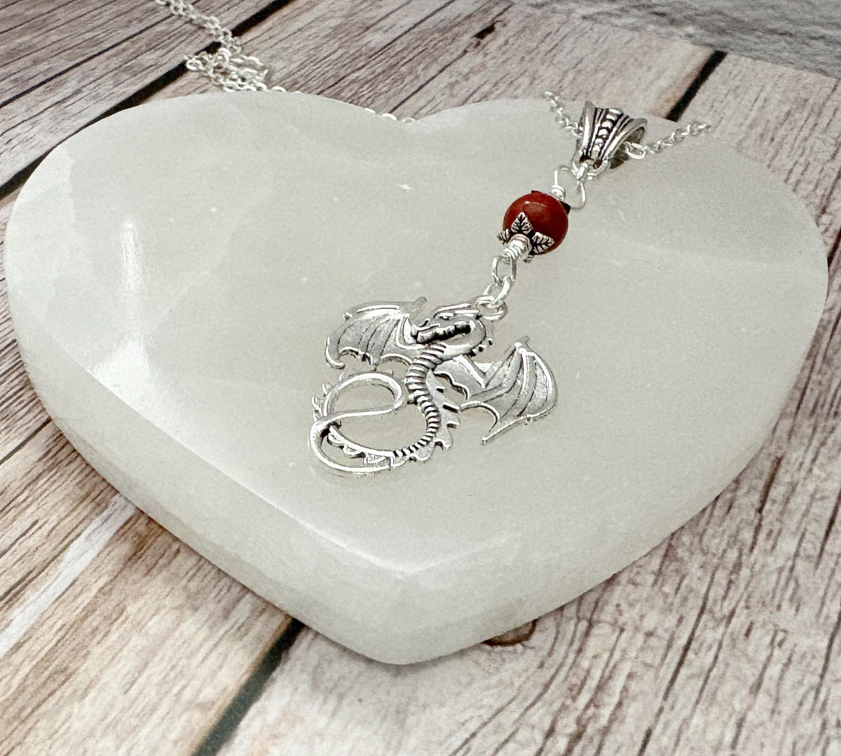 Dark Enchantments Crystal Dragon Necklace | Silver Mythical Gemstone Pendant