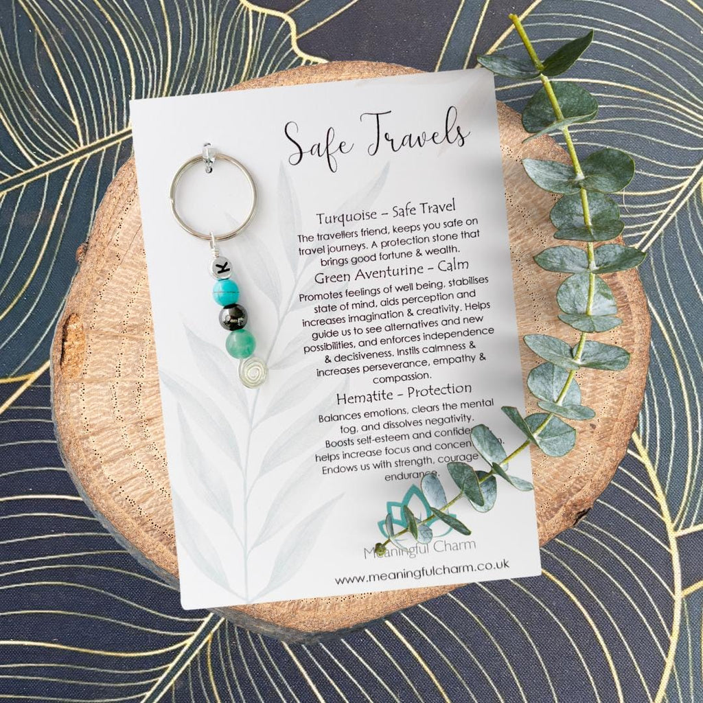 Personalised Safe Travels Travelling Crystal Charm Keyring Gift