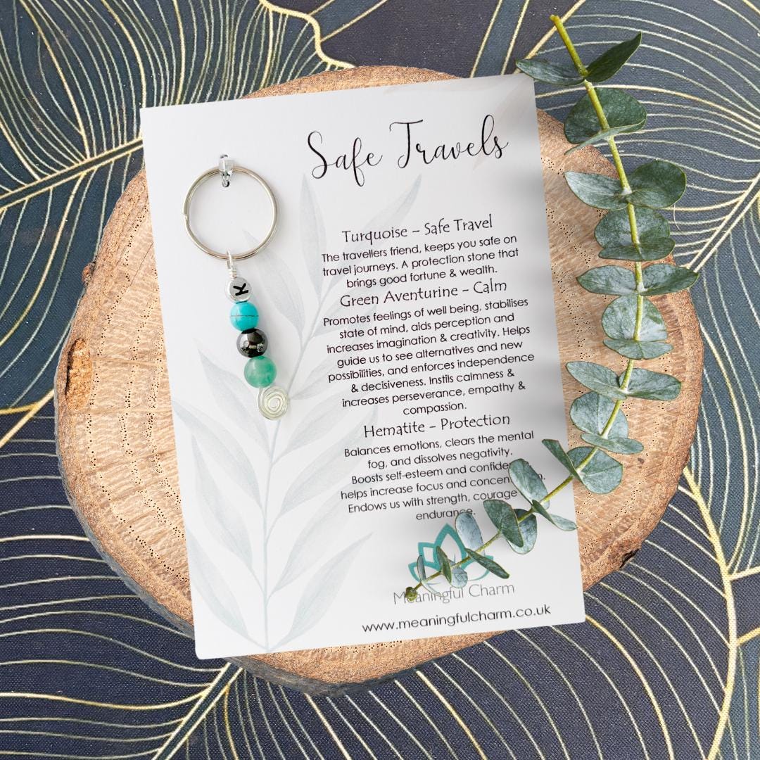 Personalised Safe Travels Travelling Crystal Charm Keyring Gift