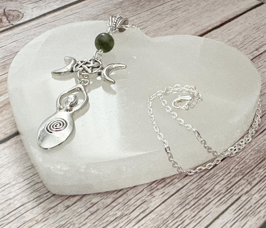 Goddess Rising Triple Goddess Necklace | Silver Crystal Pendant