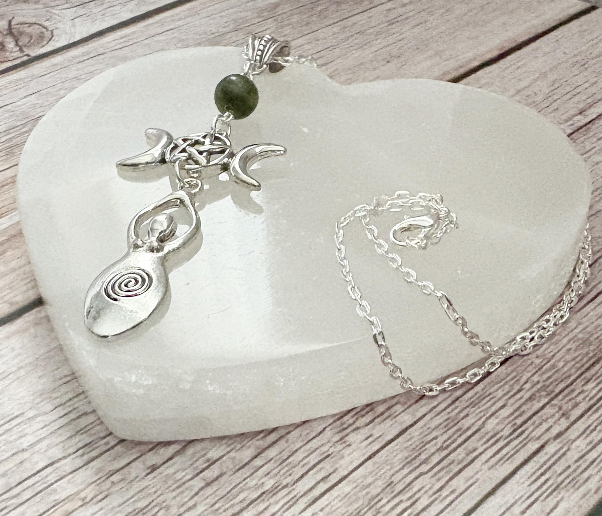 Goddess Rising Triple Goddess Necklace | Silver Crystal Pendant