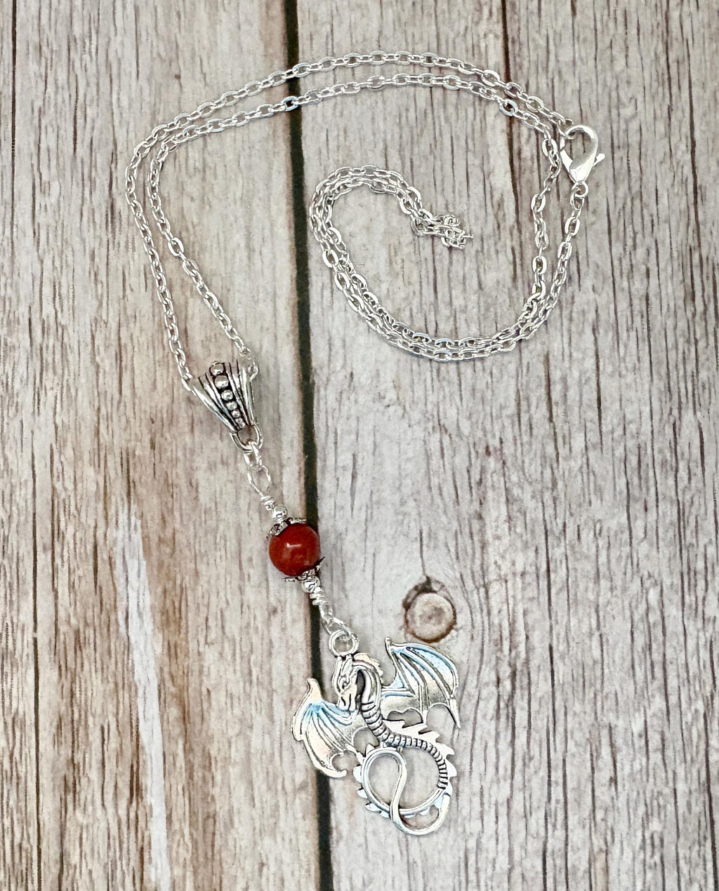 Dark Enchantments Crystal Dragon Necklace | Silver Mythical Gemstone Pendant