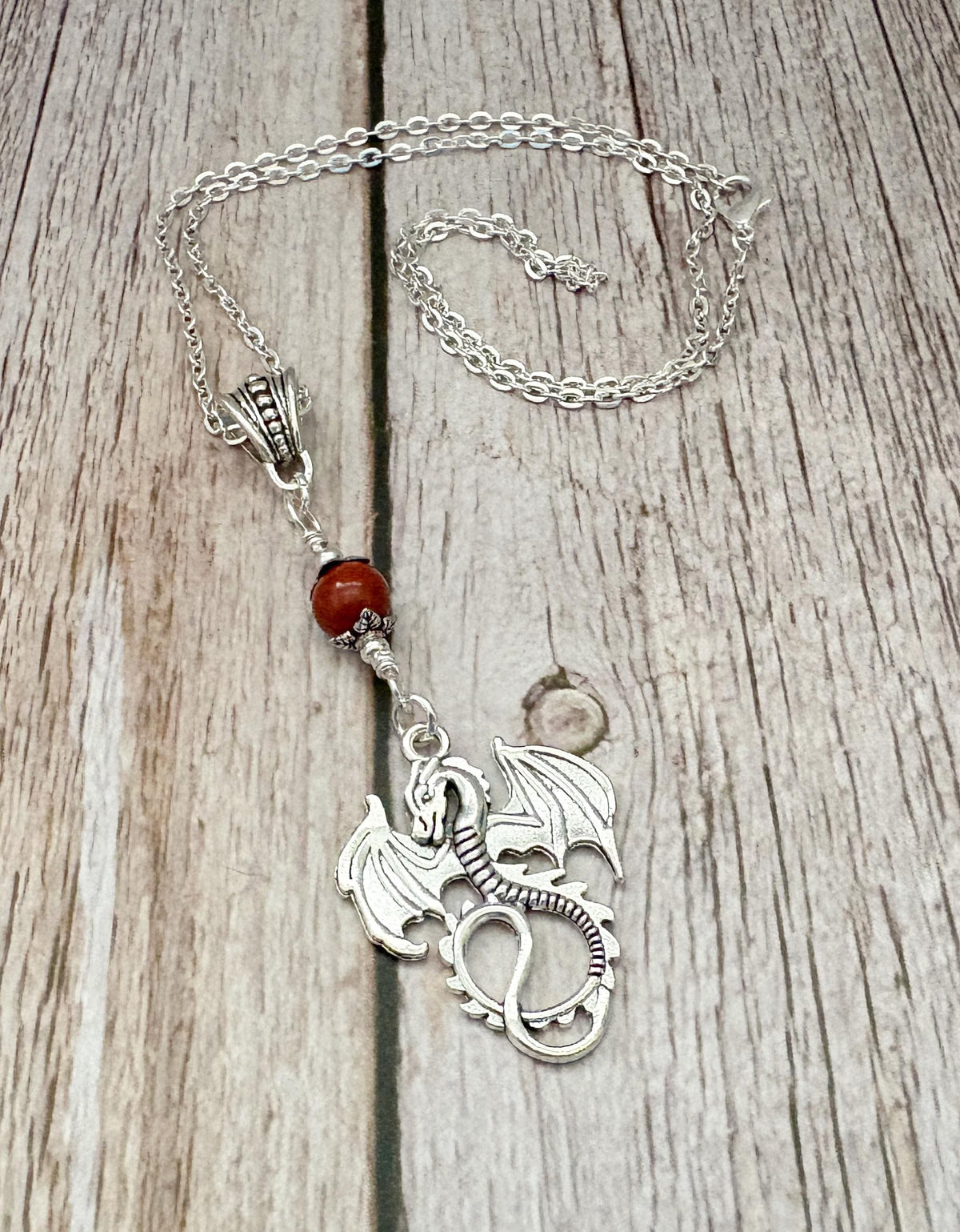 Dark Enchantments Crystal Dragon Necklace | Silver Mythical Gemstone Pendant