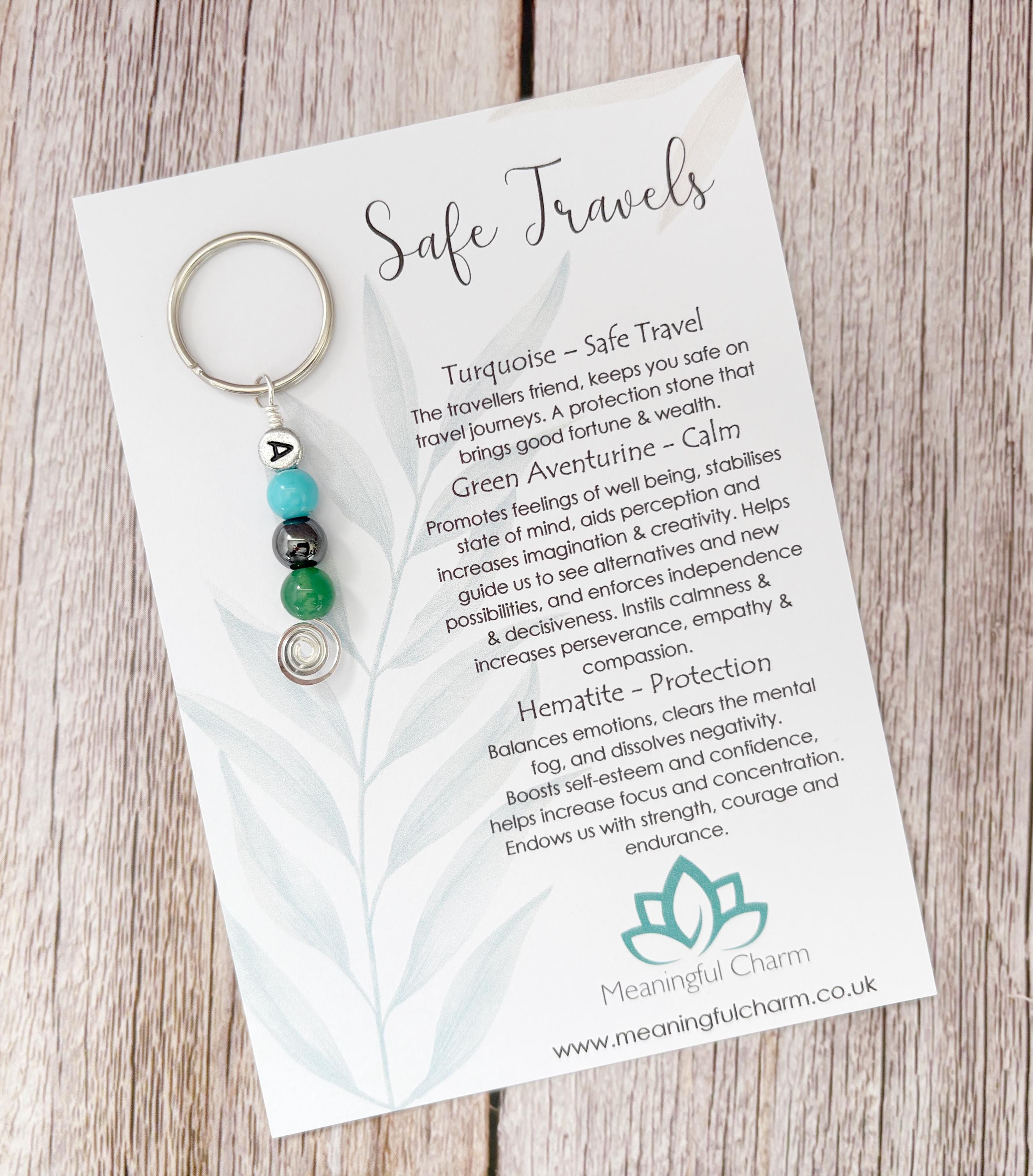Personalised Safe Travels Travelling Crystal Charm Keyring Gift
