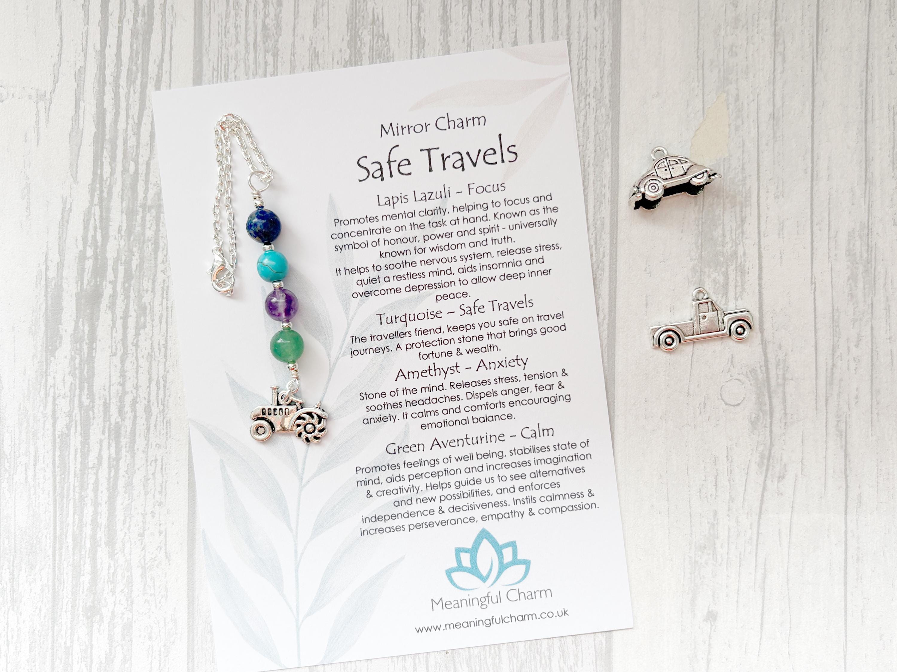 Safe Travels Tractor Mirror Charm | Crystal Rear View Charm Gift