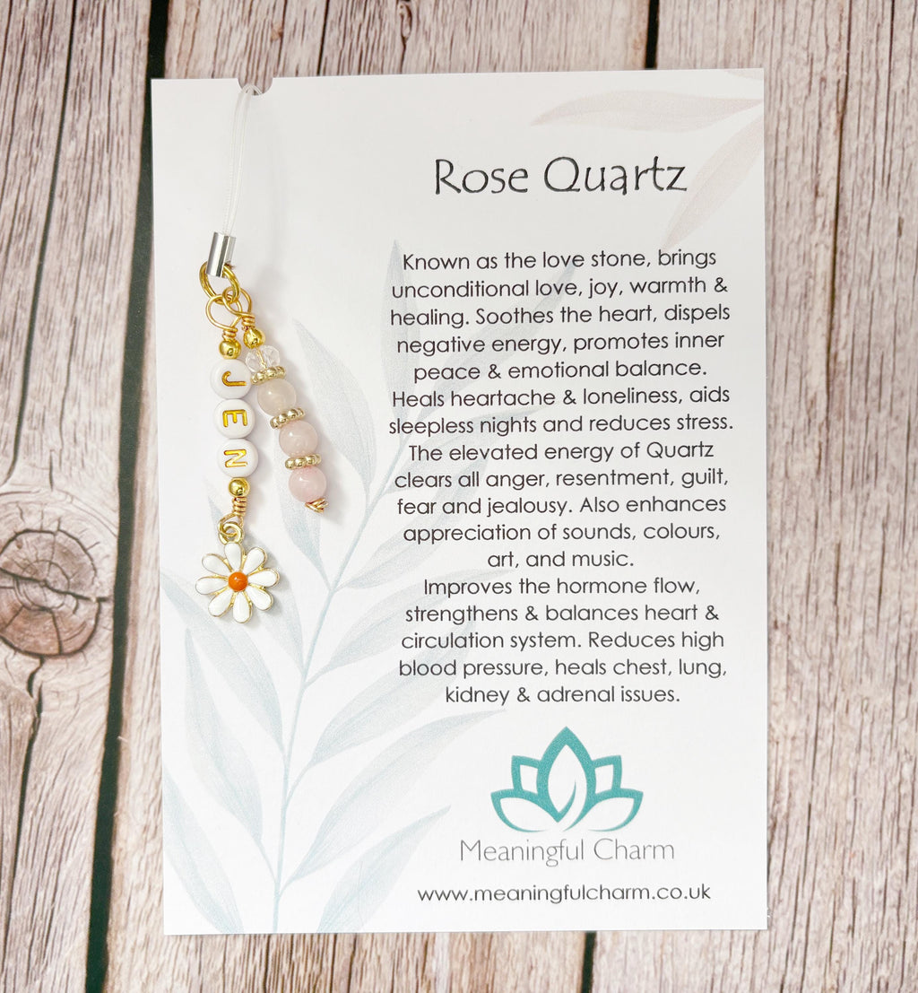 Daisy Phone Charm | Crystal Mobile Accessory | Personalised Name Keyring | Flower Gifts